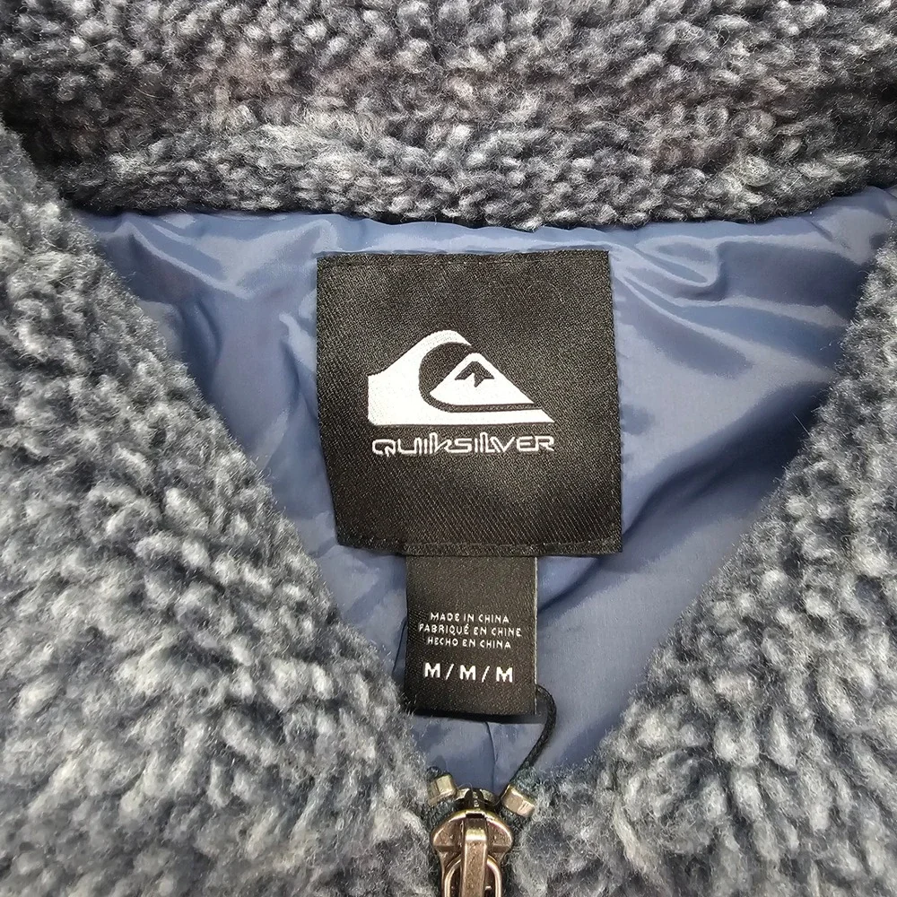 Quiksilver Deck Mens‎ Sherpa Fleece Zip Up Jacket Gray Size Medium New